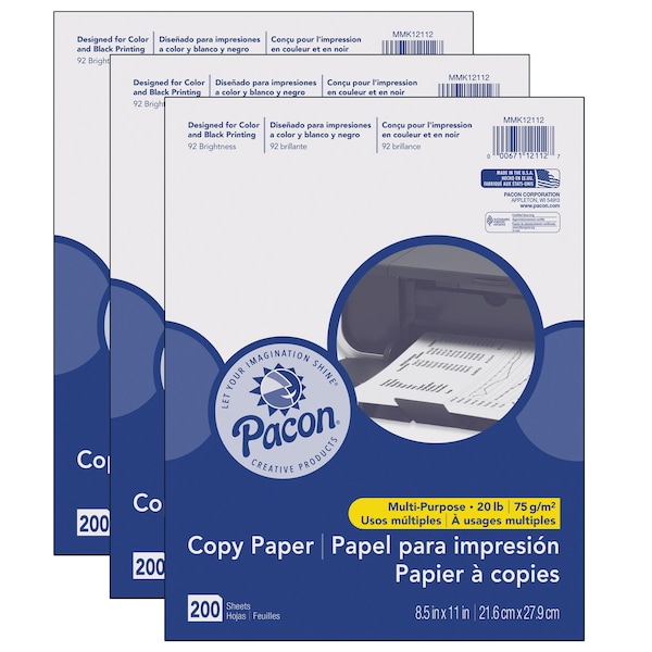 Multi-Purpose Paper, White, Letter, 200 Sheets, PK3